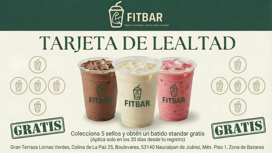 Tarjeta de lealtad Fitbar: 5 sellos y un batido standard gratis